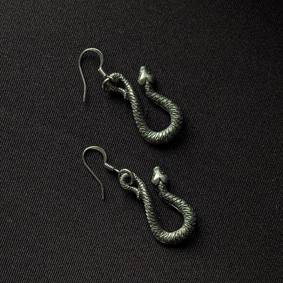 Snake Earrings Silver-Tone Metal Artisan - Picture 4 of 6